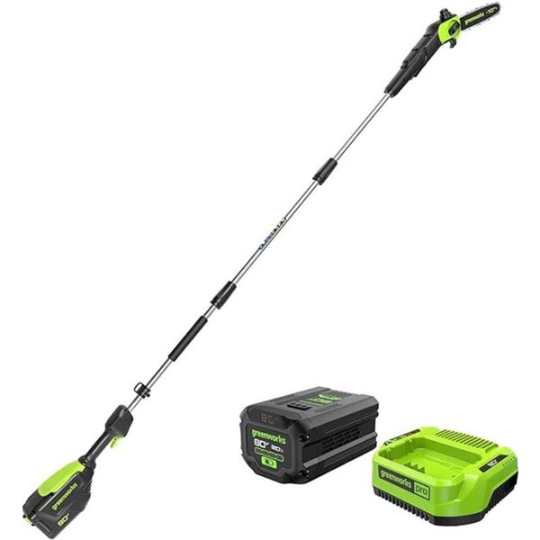 Greenworks 80 V 10-in Brushless Cordless Electric Pole Saw w/ 2.0 Ah Battery and Charger Included