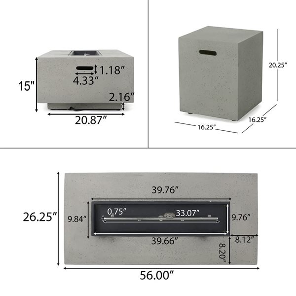 Foyer d'extérieur rectangulaire au propane Mondawe