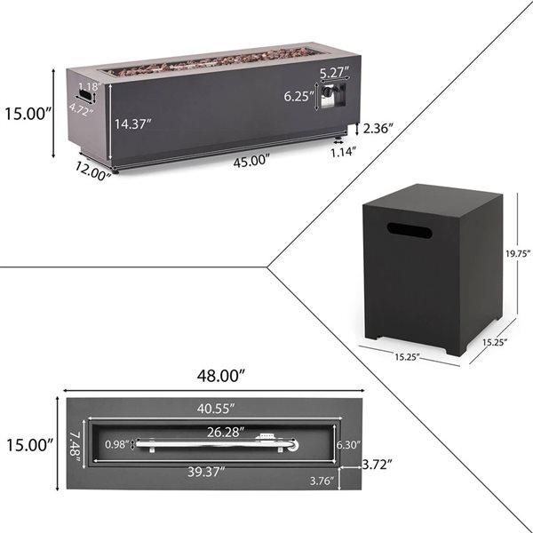 Foyer d'extérieur rectangulaire au propane Mondawe