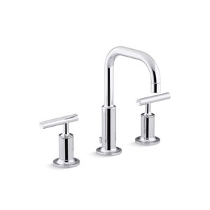 KOHLER Purist Polished Chrome Widespread Bathroom Faucet wtih Low Lever Handles and Low Gooseneck Spout