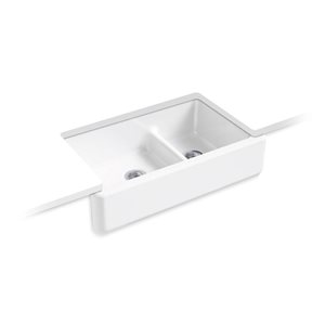 KOHLER Whitehaven Smart Divide 35-3/4-in White 1.75 Bowl Undermount Farmhouse Kitchen Sink