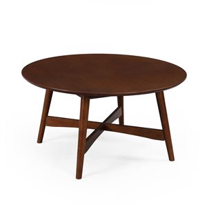 Flynama Brown Wood Round Coffee Table with X-Cross Base
