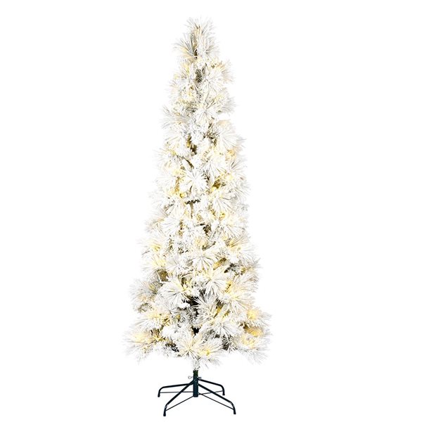 Vickerman 10-ft x 50-in Flocked Atka Pencil Artificial Christmas Tree w/ 1300 Warm White LED Lights