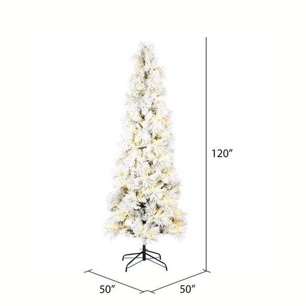 Vickerman 10-ft x 50-in Flocked Atka Pencil Artificial Christmas Tree w/ 1300 Warm White LED Lights