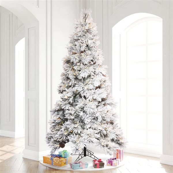 Vickerman 10-ft x 50-in Flocked Atka Pencil Artificial Christmas Tree w/ 1300 Warm White LED Lights