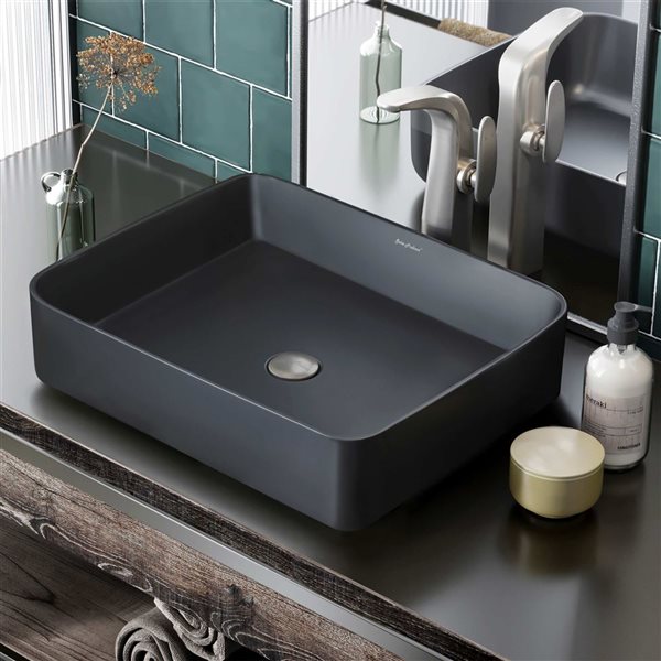 Swiss Madison Bastille Matte Black 16 L x 20-in W Ceramic Rectangle Vessel Bathroom Sink