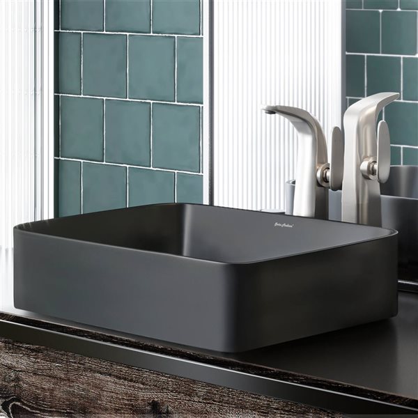 Swiss Madison Bastille Matte Black 16 L x 20-in W Ceramic Rectangle Vessel Bathroom Sink