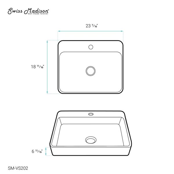 Swiss Madison Charme Glossy White 19 L x 23-in W Ceramic Rectangle Vessel Bathroom Sink