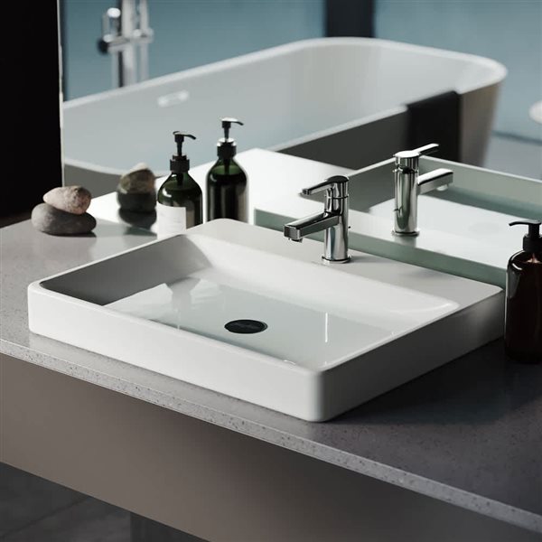 Swiss Madison Charme Glossy White 19 L x 23-in W Ceramic Rectangle Vessel Bathroom Sink