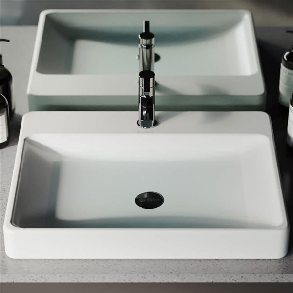 Swiss Madison Charme Glossy White 19 L x 23-in W Ceramic Rectangle Vessel Bathroom Sink