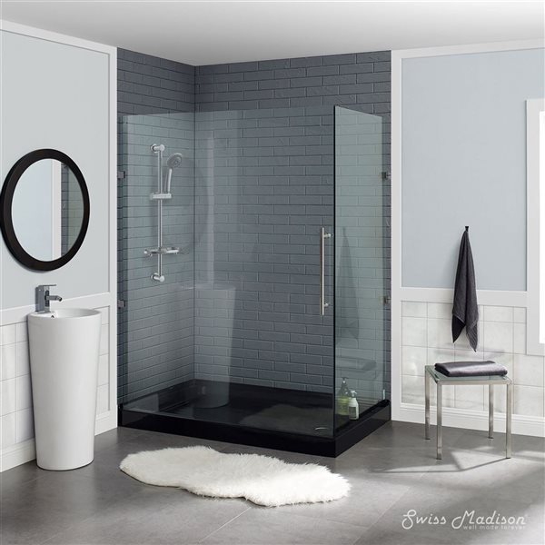 Swiss Madison Lausanne Glossy Black Acrylic 60 W x 36-in L Right Drain Shower Base