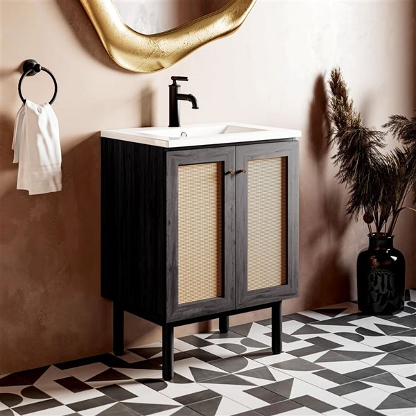 Swiss Madison Chaux 24-in W Black Oak Freestanding Bathroom Vanity w/ Single Sink Top