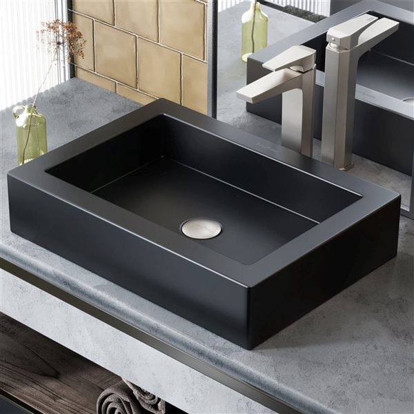 Swiss Madison Lausanne Matte Black 16 L x 23-in W Ceramic Rectangle Vessel Bathroom Sink