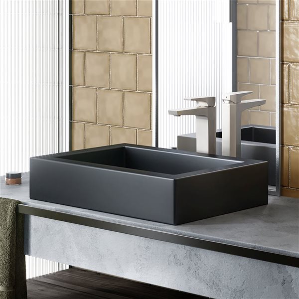 Swiss Madison Lausanne Matte Black 16 L x 23-in W Ceramic Rectangle Vessel Bathroom Sink