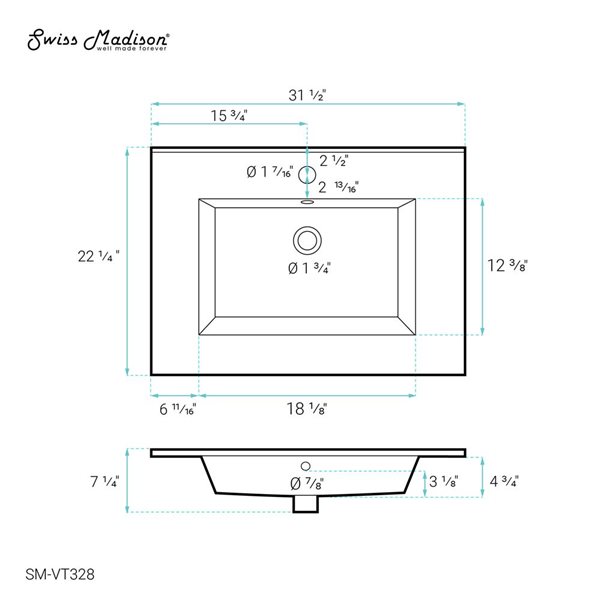 Swiss Madison Lausanne 31-in W Glossy White Ceramic Single Hole Vanity Sink Top