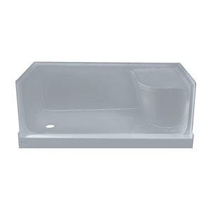 Swiss Madison Le Havre Glossy Gray Acrylic 60 W x 32-in L Left Drain Shower Base w/ Integrated Seat