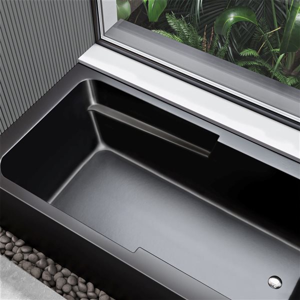 Swiss Madison Lausanne 60 W x 32-in L Matte Black Acrylic Alcove Skirted Right Drain Bathtub w/ Integrated Armrest