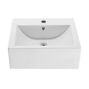 Lavabo de salle de bain mural Swiss Madison Lausanne carré en céramique blanc brillant 19 po l.