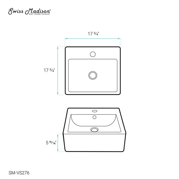 Swiss Madison Lausanne Glossy White 19 L x 19-in W Ceramic Square Wall-Mounted Bathroom Sink