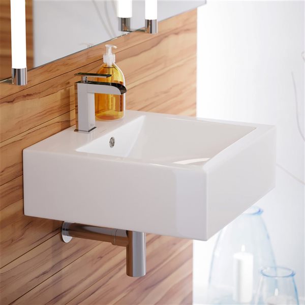 Swiss Madison Lausanne Glossy White 19 L x 19-in W Ceramic Square Wall-Mounted Bathroom Sink