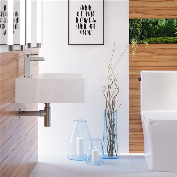 Swiss Madison Lausanne Glossy White 19 L x 19-in W Ceramic Square Wall-Mounted Bathroom Sink