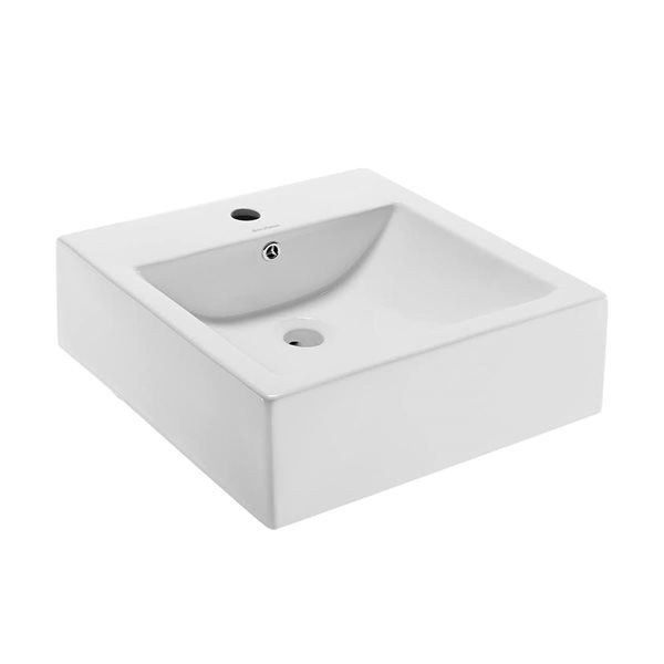 Swiss Madison Lausanne Glossy White 19 L x 19-in W Ceramic Square Wall-Mounted Bathroom Sink