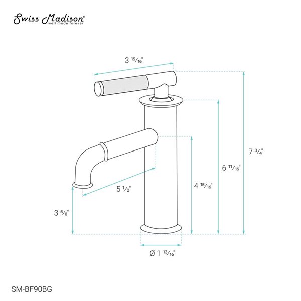 Swiss Madison Bordeaux Brushed Gold Single Lever Handle Deck Mount Bathroom Faucet