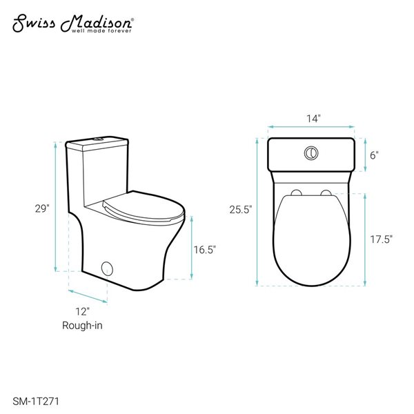 Swiss Madison Interlaken III White Dual One-Piece Elongated 16.5-in H Toilet Bowl