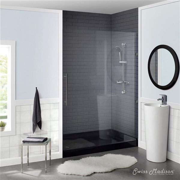 Swiss Madison Lausanne Glossy Black Acrylic 60 W x 36-in L Left Drain Shower Base