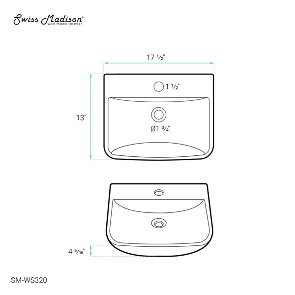 Swiss Madison Angers Glossy White 13 L x 18-in W Ceramic Rectangle Wall-Mounted Bathroom Sink