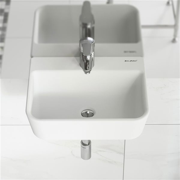 Swiss Madison Angers Glossy White 13 L x 18-in W Ceramic Rectangle Wall-Mounted Bathroom Sink