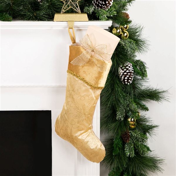 Northlight 20 H x 10.5-in W Gold Glittered Poinsettia Christmas Stocking