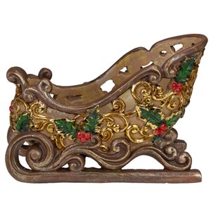 Northlight 6 H x 4 W x 8.75-in L Brown and Gold Polyresin Sleigh Tabletop Christmas Decoration