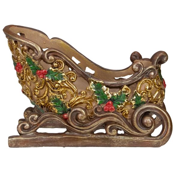 Northlight 6 H x 4 W x 8.75-in L Brown and Gold Polyresin Sleigh Tabletop Christmas Decoration