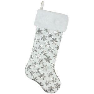 Northlight 19 H x 10-in W White and Silver Sequin Snowflake Christmas Stocking