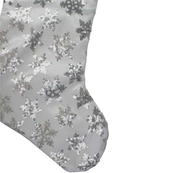Northlight 19 H x 10-in W White and Silver Sequin Snowflake Christmas Stocking