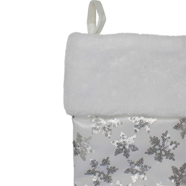 Northlight 19 H x 10-in W White and Silver Sequin Snowflake Christmas Stocking