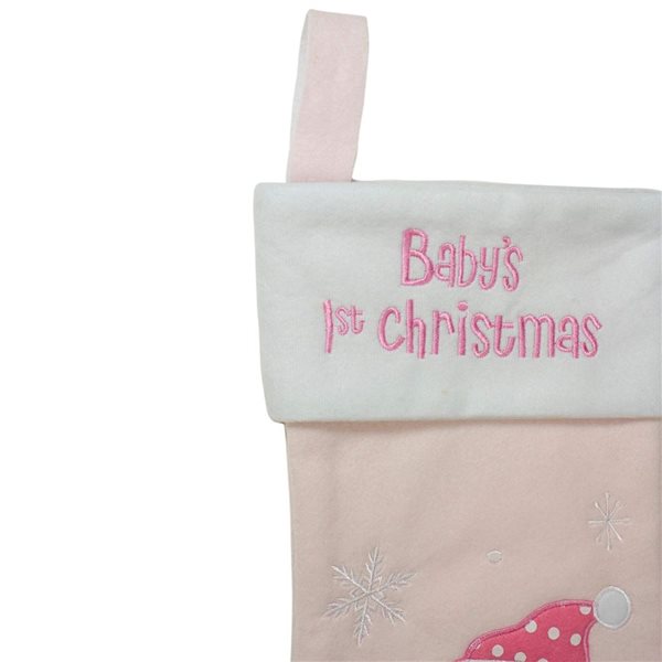 Northlight 19-in Pink and White Baby's 1st Christmas Embroidered Teddy Bear Stocking