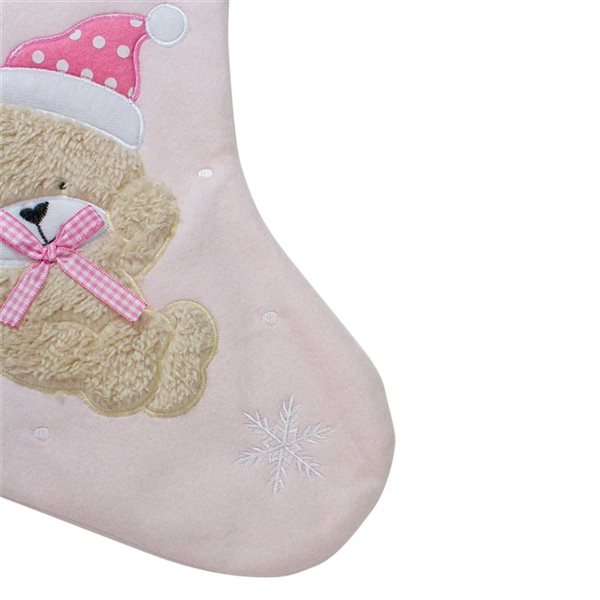 Northlight 19-in Pink and White Baby's 1st Christmas Embroidered Teddy Bear Stocking