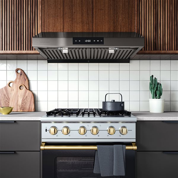 Hauslane 30-in Contemporary Undercabinet Range Hood with 3-Way Venting - Black Stainless Steel