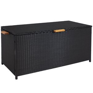 Sunnydaze Decor 23 L x 51-in W Black Resin Wicker Deck Box w/ Wood Handles