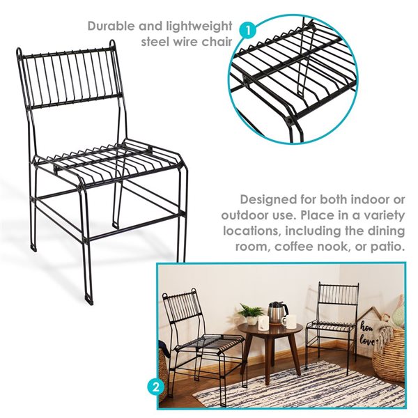 Sunnydaze Decor Set of 2 Black Indoor/Outdoor Steel Wire Dining Chairs