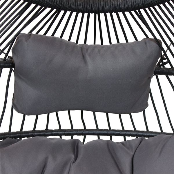 Sunnydaze Decor Grey Resin Wicker Hanging Egg Chair w/ Steel Stand and Cushions