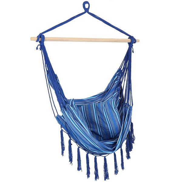 Sunnydaze Decor Blue Woven Hammock Chair w/ Cushions and Fringe