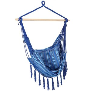 Sunnydaze Decor Blue Woven Hammock Chair w/ Cushions and Fringe