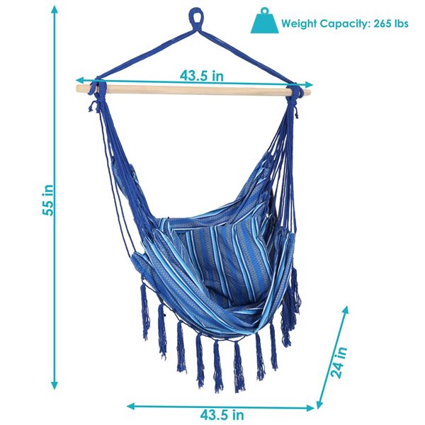 Sunnydaze Decor Blue Woven Hammock Chair w/ Cushions and Fringe