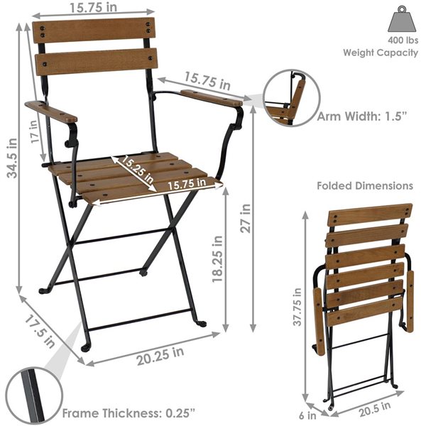 Sunnydaze Decor Set of 4 Brown European Folding Bistro Dining Armchairs