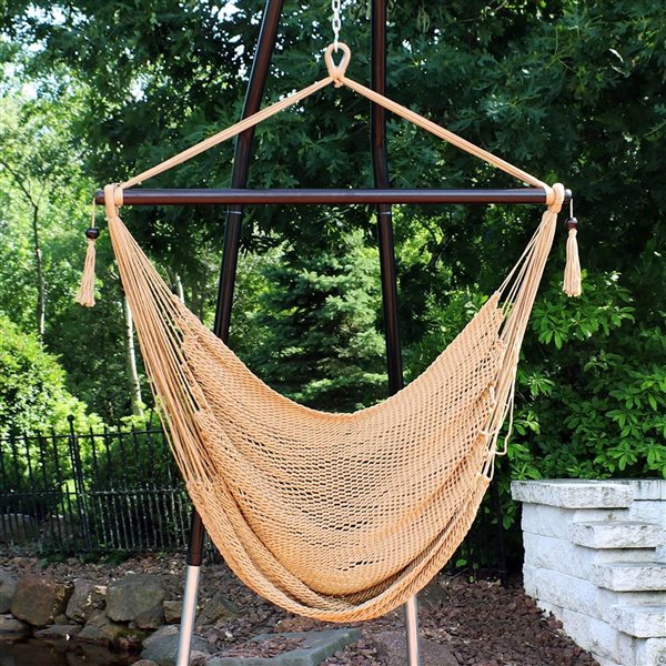 Sunnydaze Decor Light Brown Woven Extra Large Rope Hammock Chair w/ Spreader Bar