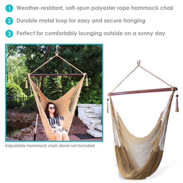 Sunnydaze Decor Light Brown Woven Extra Large Rope Hammock Chair w/ Spreader Bar