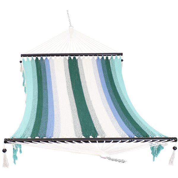 Sunnydaze Decor Blue Woven Large Woven Hammock w/ Spreader Bar and Fringe